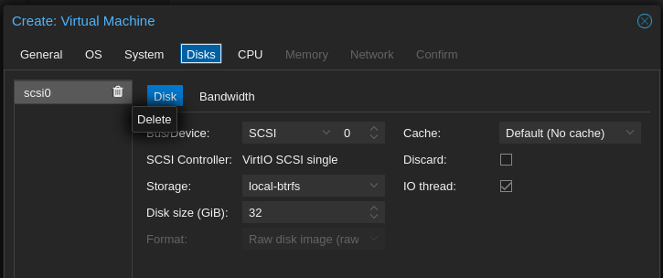 &ldquo;Remove the default disk&rdquo;